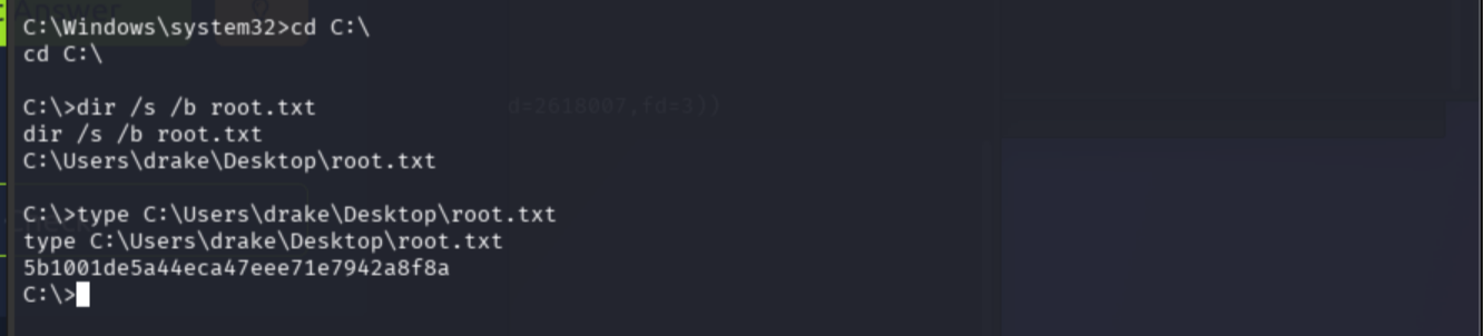 root.txt flag: 5b1001de5a44eca47eee71e7942a8f8a